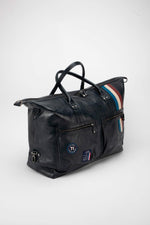 Large navy blue leather travel bag, 72-hour size - Image n°4
