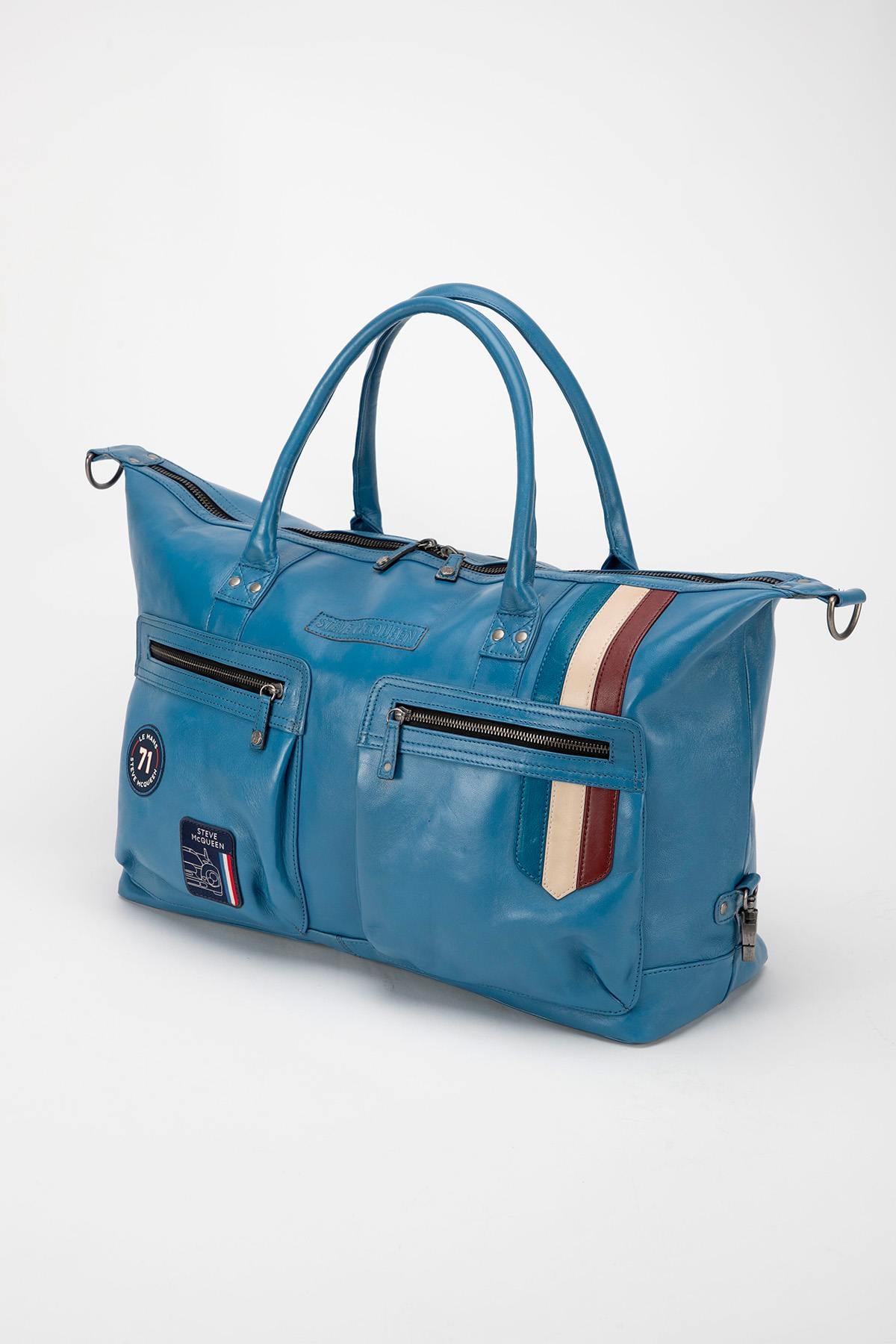 Steve McQueen blue leather 48-hour travel bag - Image n°3