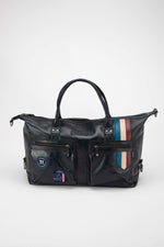 Steve McQueen navy leather travel bag, 48-hour size - Image n°1