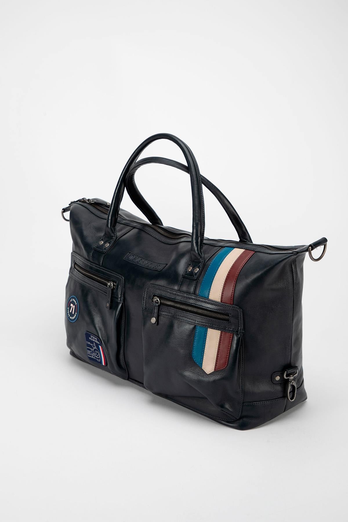 Steve McQueen navy leather travel bag, 48-hour size - Image n°3