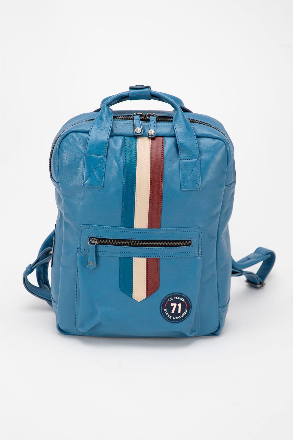 Steve McQueen licensed blue leather backpack - Image n°1