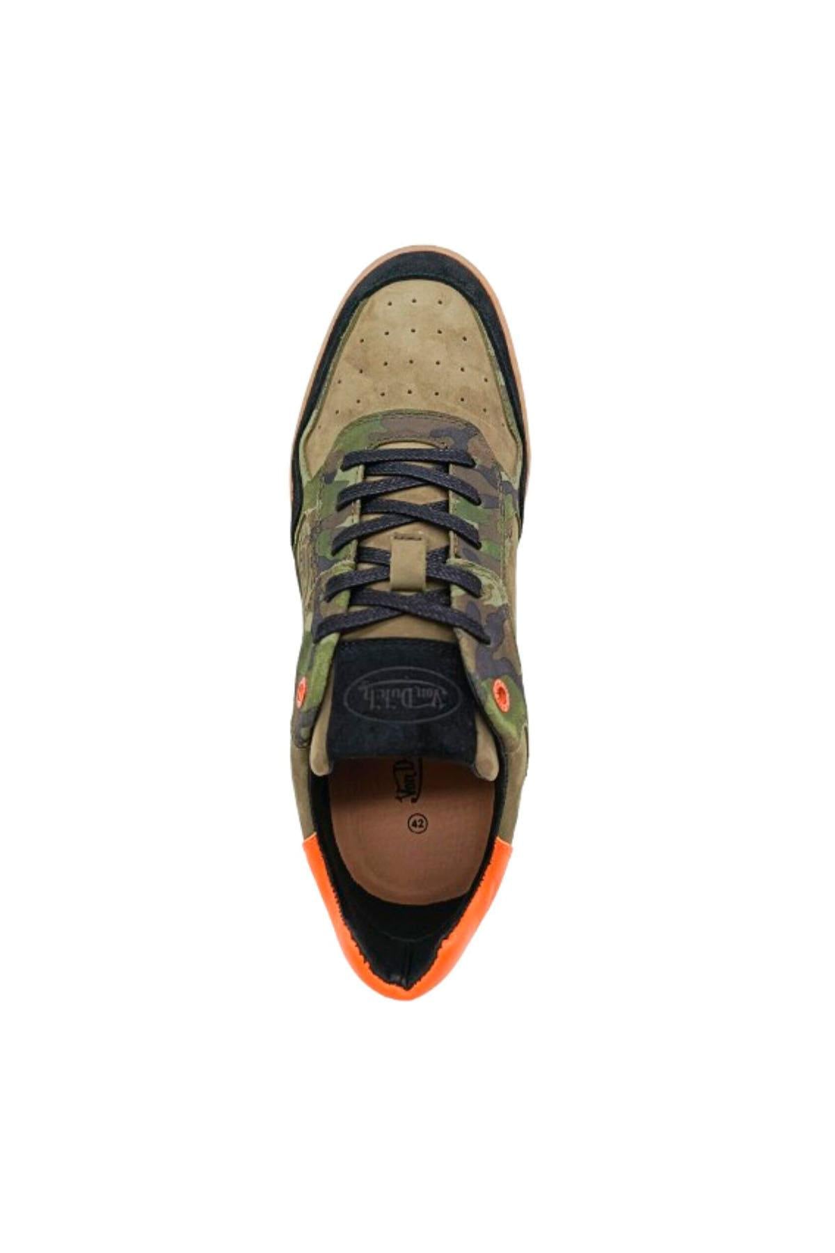 Camouflage and orange leather sneakers - Image n°2
