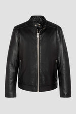 Black lambskin biker jacket from Schott: zip closure, four pockets. - Image n°3