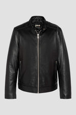 Black lambskin biker jacket from Schott: zip closure, four pockets. - Image n°6