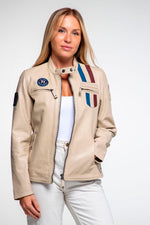 Women's ecru racing leather jacket - Image n°4