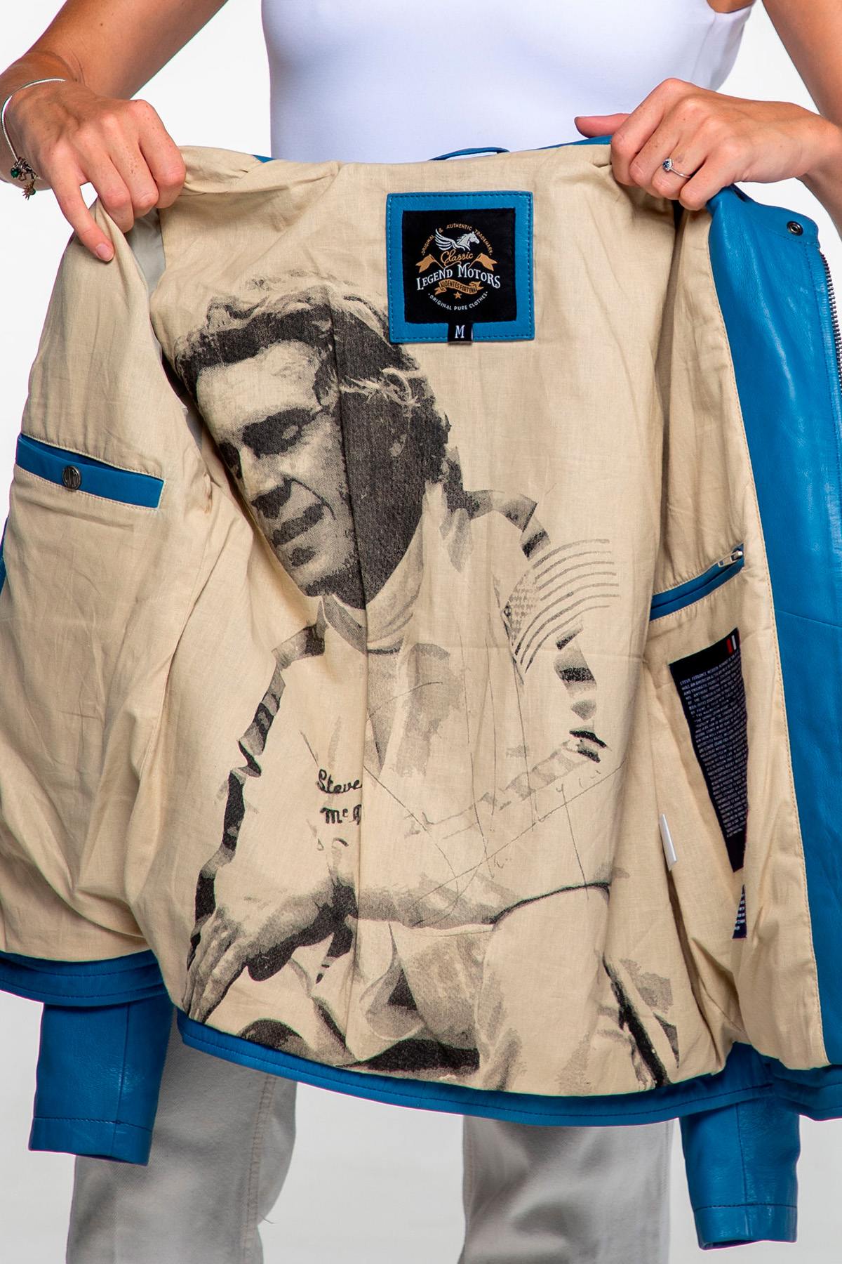 Women's blue racing leather jacket - Image n°2