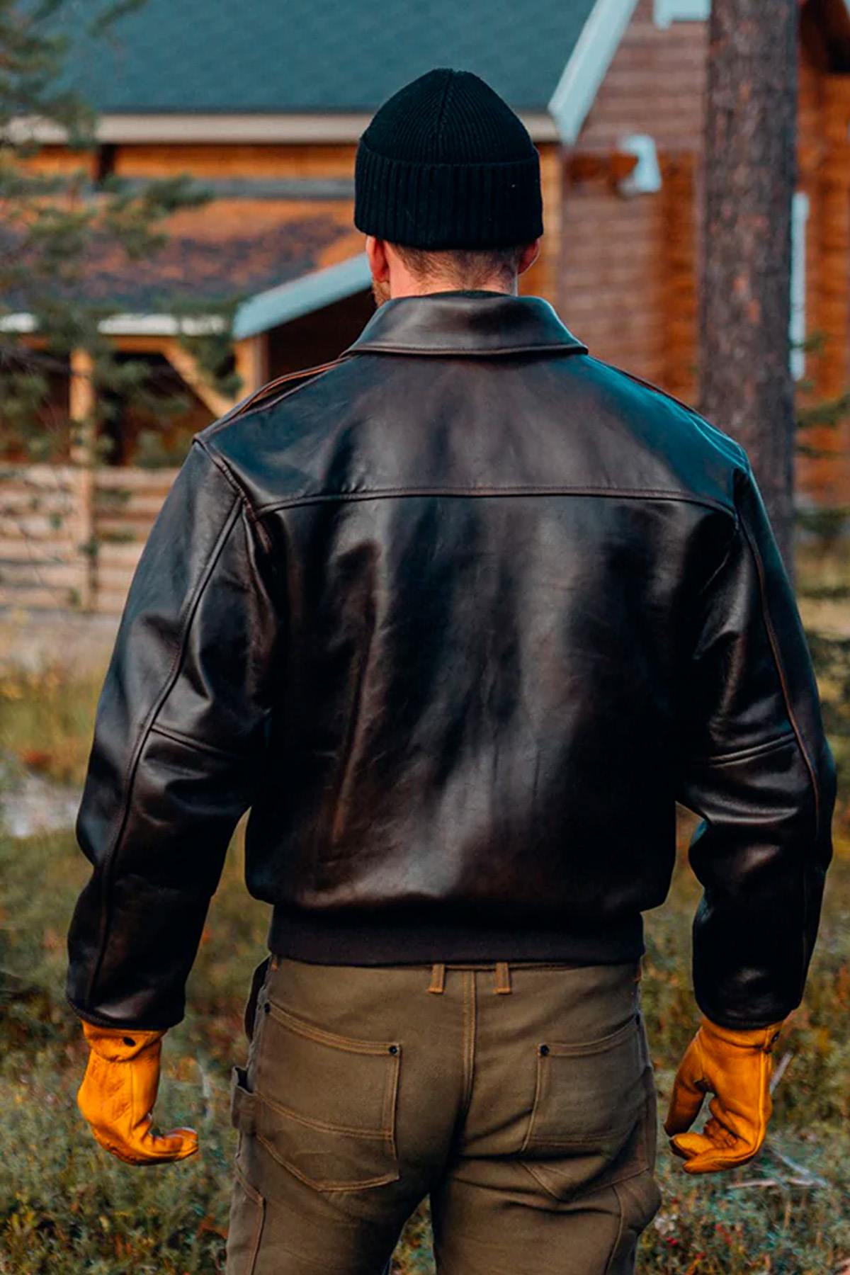 A-2 pilot jacket in brown leather - Image n°3