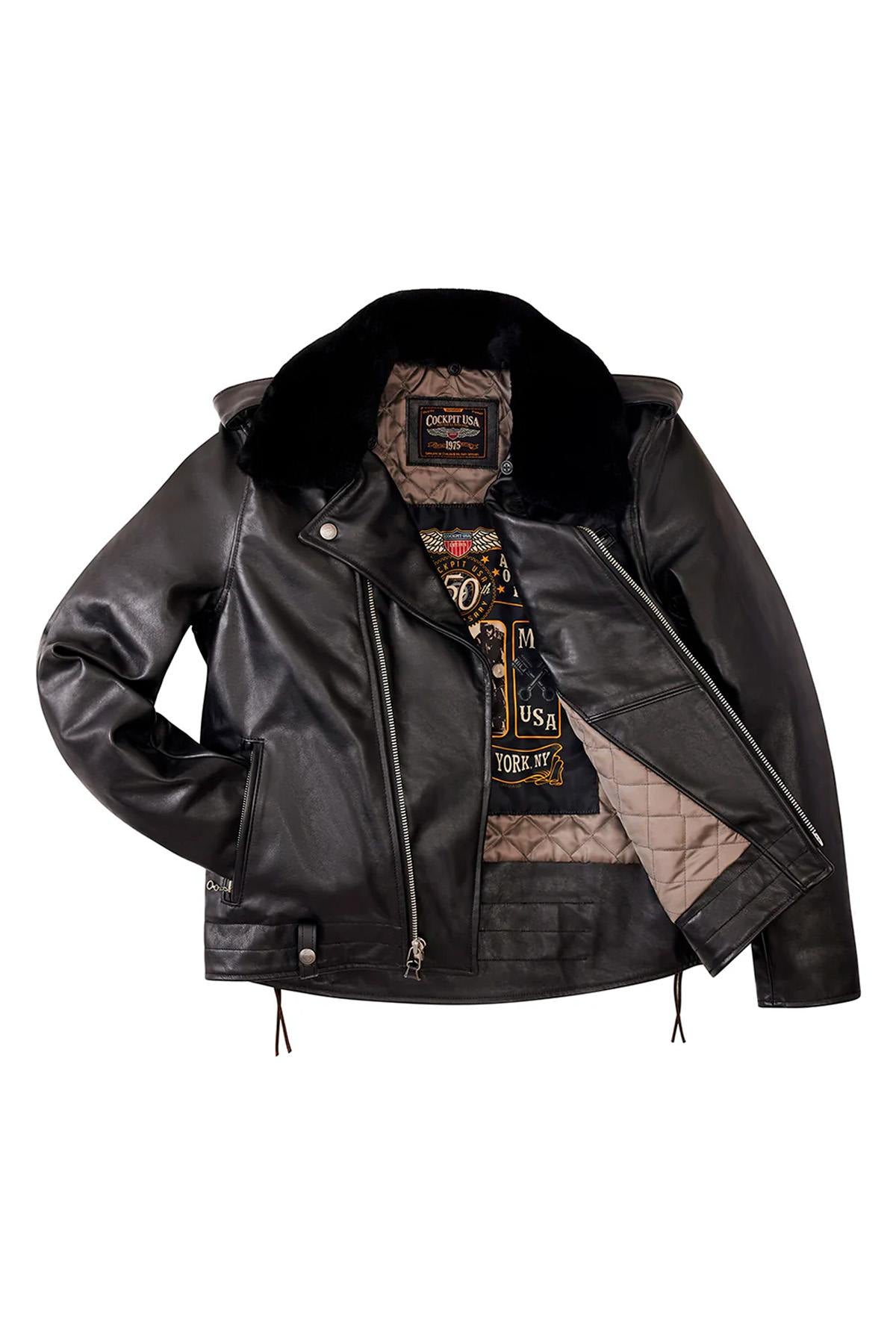 Anniversary edition motorcycle jacket with removable fur collar - Image n°3