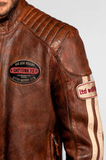 Brown leather racing jacket with a vintage look - Image n°4