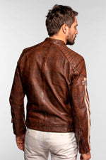 Brown leather racing jacket with a vintage look - Image n°5