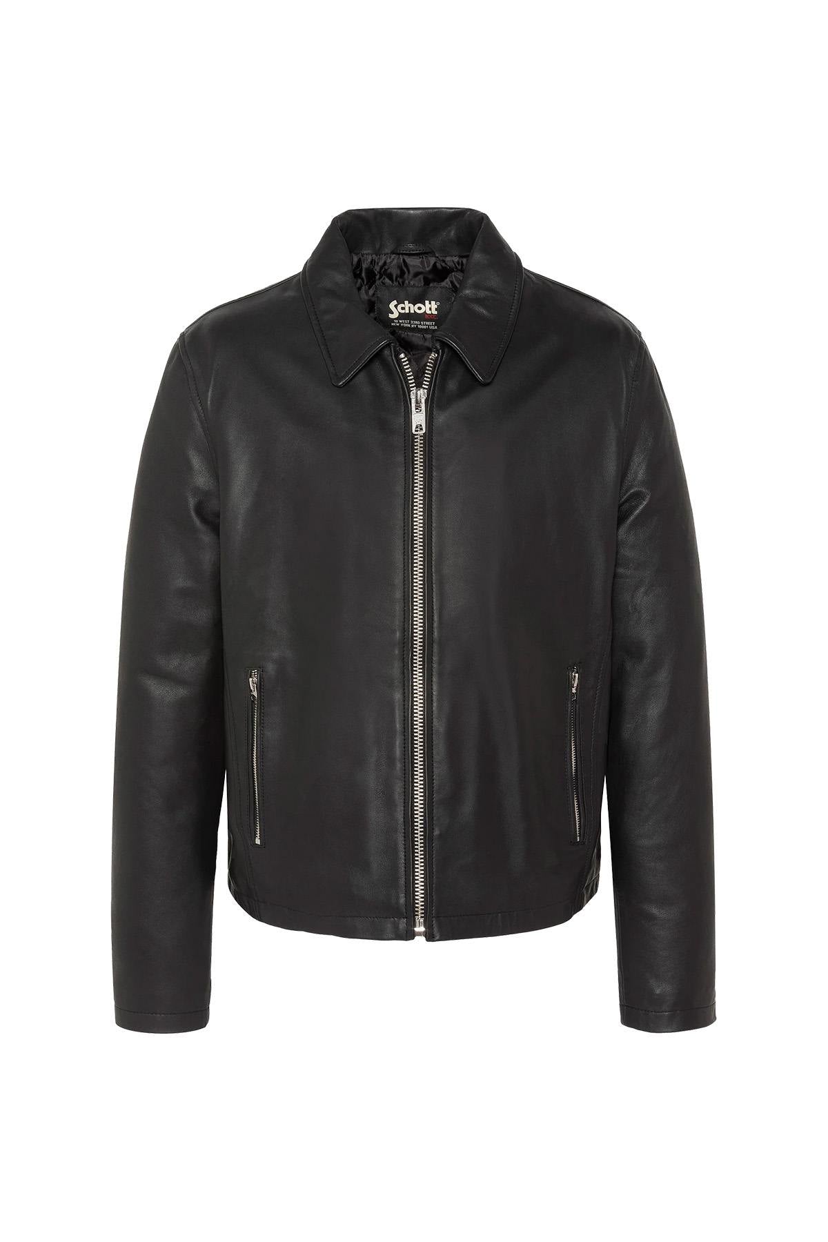 Black simple shirt-collar leather jacket - Image n°7