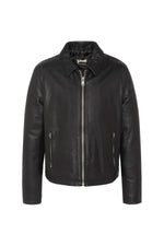 Black simple shirt-collar leather jacket - Image n°7