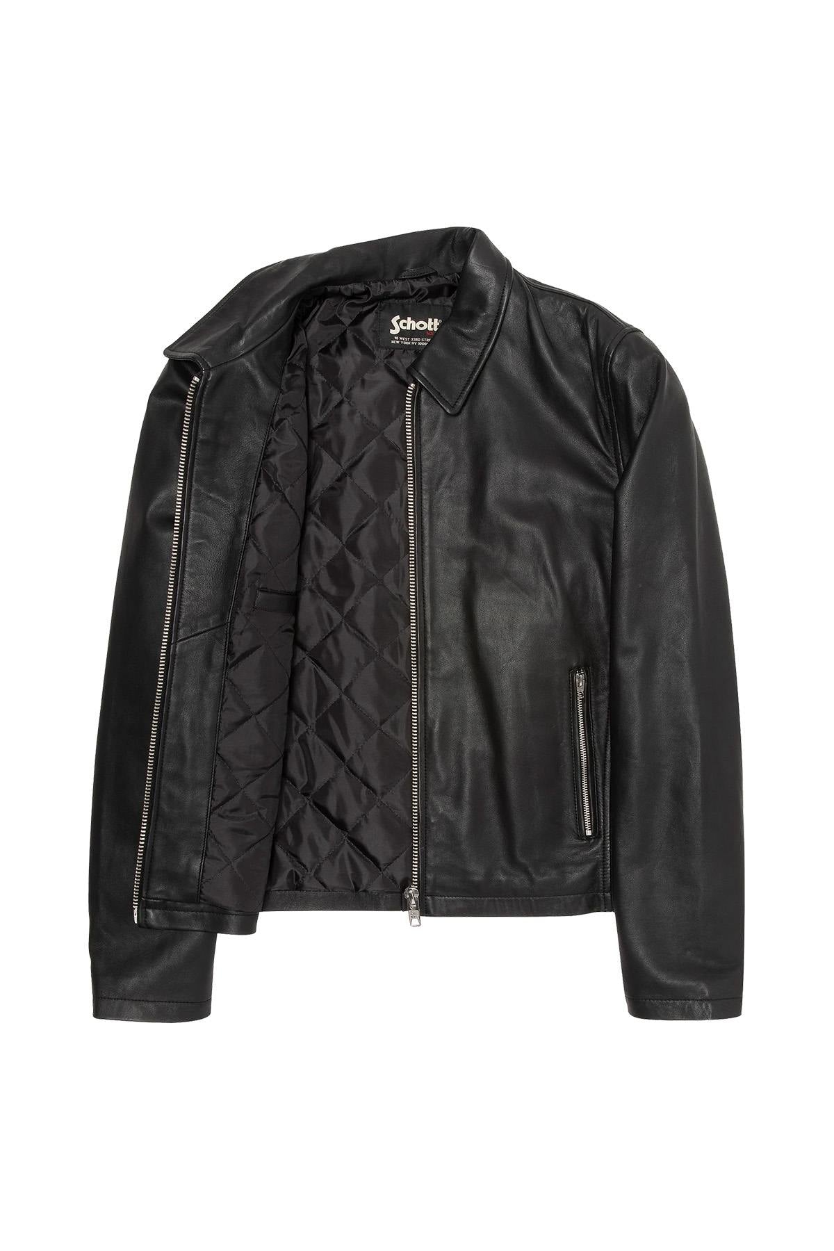 Black simple shirt-collar leather jacket - Image n°8