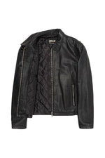Black simple shirt-collar leather jacket - Image n°8