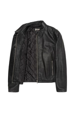 Black simple shirt-collar leather jacket - Image n°8
