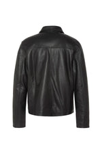 Black simple shirt-collar leather jacket - Image n°9
