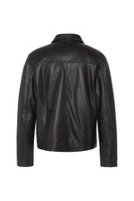 Black simple shirt-collar leather jacket - Image n°9