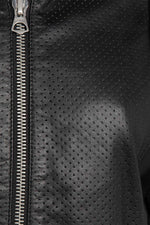 Women's black leather openwork jacket with round neck - Image n°2