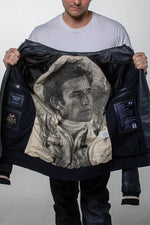 Jacky Ickx navy blue leather jacket with shirt collar - Image n°3