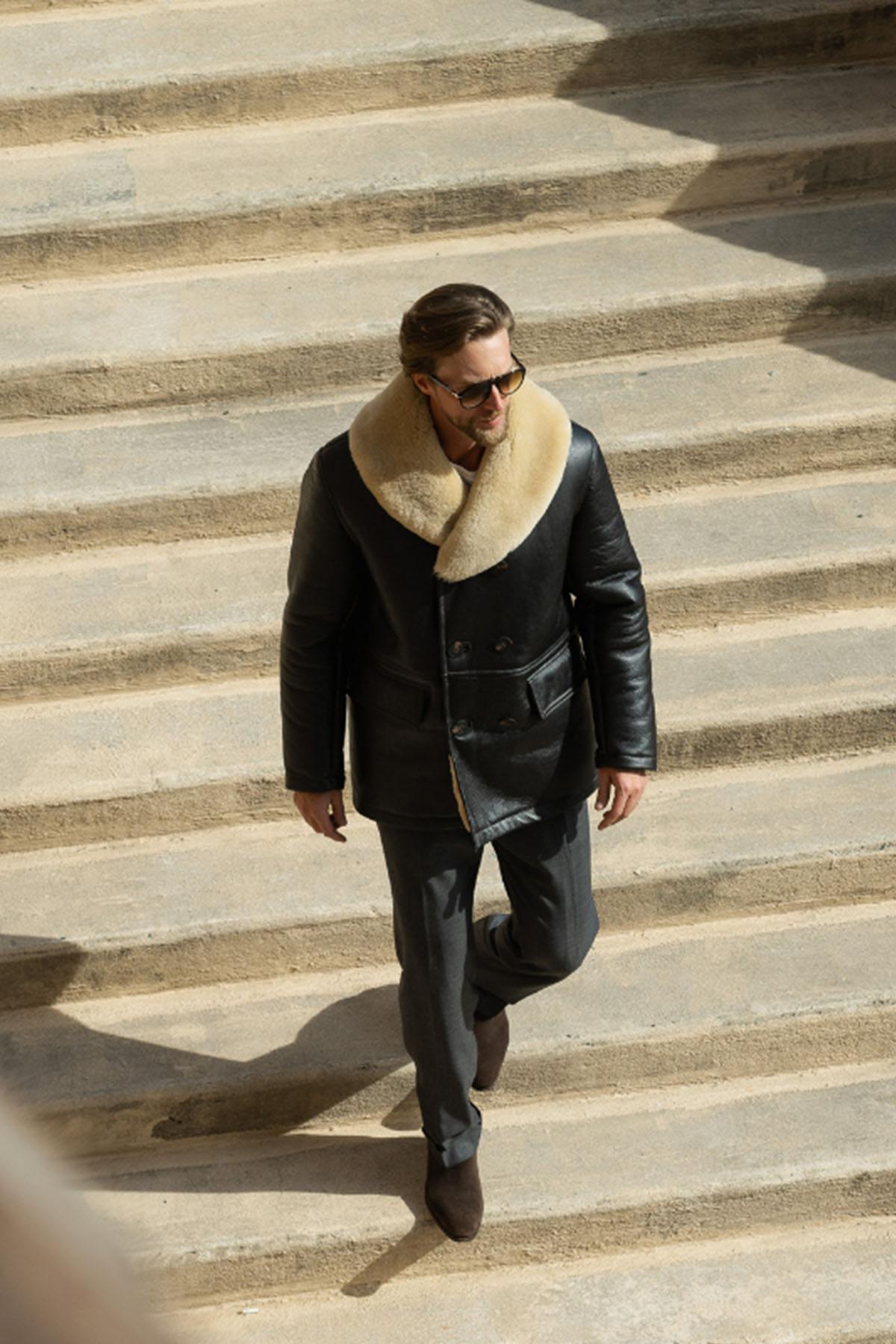 Brown shearling coat Made in USA - Image n°3