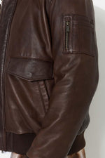 Brown leather aviator jacket with embossed back - Image n°6