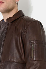 Brown leather aviator jacket with embossed back - Image n°5