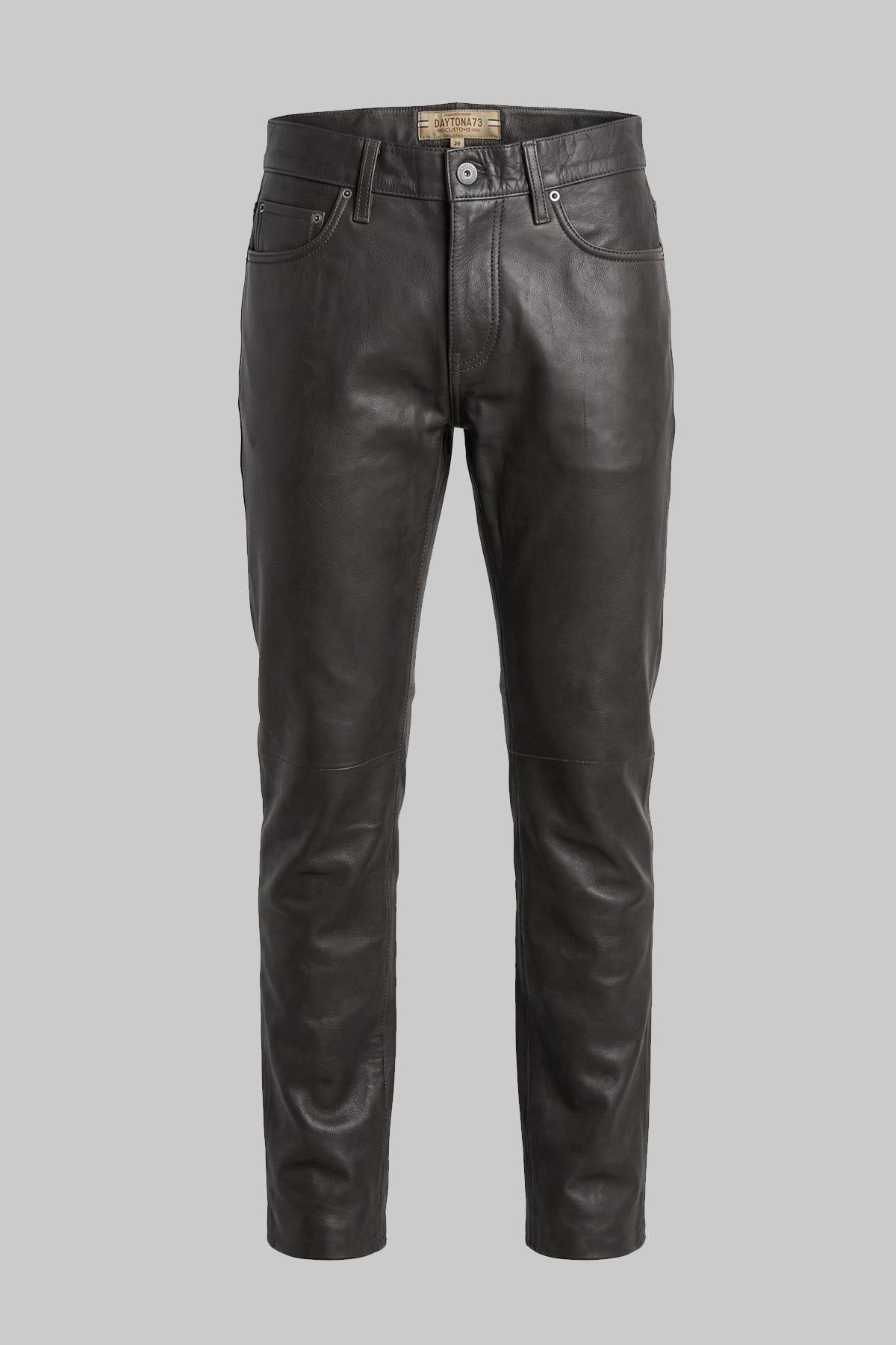 Men's brown cowhide leather trousers - Image n°1