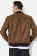 Elegant caramel-colored leather teddy jacket with embroidery - Image n°3