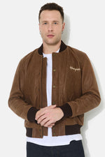 Elegant caramel-colored leather teddy jacket with embroidery - Image n°1