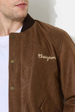 Elegant caramel-colored leather teddy jacket with embroidery - Image n°4