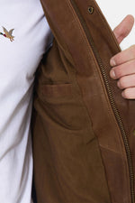 Elegant caramel-colored leather teddy jacket with embroidery - Image n°8