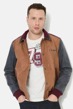 Tricolor leather teddy jacket with embroidery - Image n°1