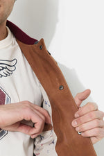 Tricolor leather teddy jacket with embroidery - Image n°7