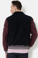 Teddy varsity jacket in navy blue and burgundy leather - Image n°4