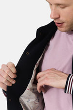 Teddy varsity jacket in navy blue and burgundy leather - Image n°9