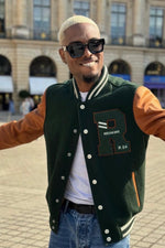 Redskins' varsity jacket: forest green wool and cognac lambskin. - Image n°10
