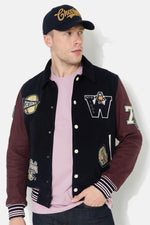 Teddy varsity jacket in navy blue and burgundy leather - Image n°3