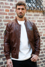 Vintage-style brown leather bomber jacket, Patrouille de France - Image n°5