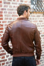 Vintage-style brown leather bomber jacket, Patrouille de France - Image n°6
