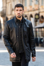 Men's black leather jacket with removable facing - Image n°6