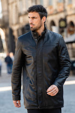 Men's black leather jacket with removable facing - Image n°3