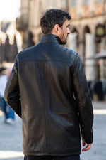 Men's black leather jacket with removable facing - Image n°2