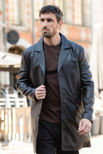 Men's Black Leather 3/4 Length Jacket - Image n°1