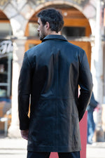 Men's Black Leather 3/4 Length Jacket - Image n°2