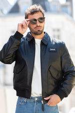 CWU black leather jacket with removable Velcro logo - Image n°2