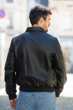 CWU black leather jacket with removable Velcro logo - Image n°3