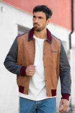 Tricolor leather teddy jacket with embroidery - Image n°1