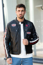 Black patched leather biker jacket - Image n°6