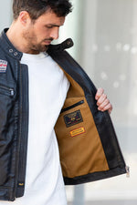 Black patched leather biker jacket - Image n°5