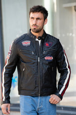 Black patched leather biker jacket - Image n°4